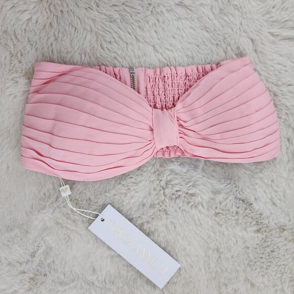 Ronny Kobo Mayah Crop Top Petal Pink Linen Bandeau Knot Smocked Resort S Revolve - Picture 5 of 12